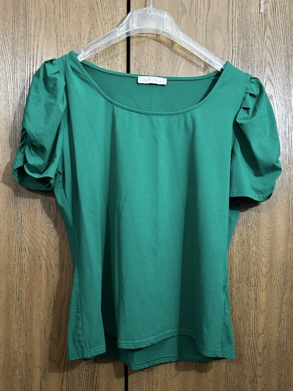 Belle Poque Kelly Green Ruched Puff Sleeve Scoop Neck Top XL